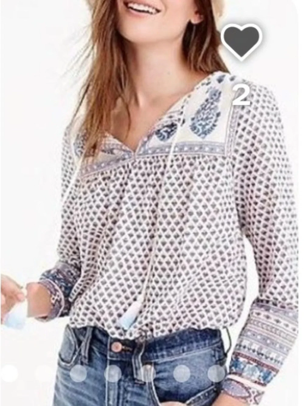 J. Crew paisley Printed Peasant Tunic tassels nwt light weight size 4
